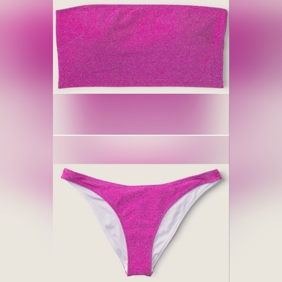 S/S ❤️SALE VS PINK Swim Shimmer Bandeau Bikini Top Brazilian Bikini Set - Picture 1 of 3